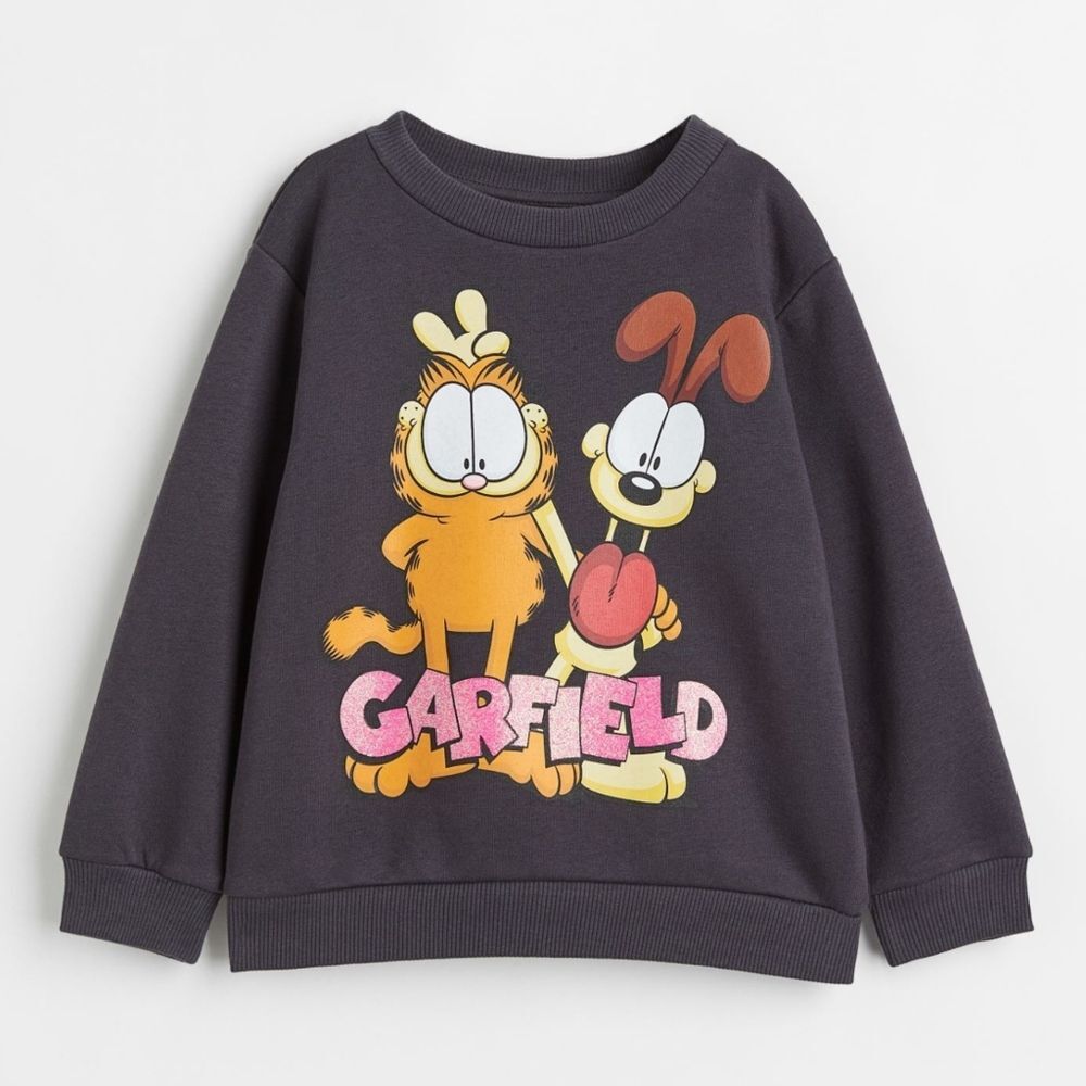H&M Girls Charcoal Grey Garfield & Odie Glitter Sweatshirt Sweater Size 6x NEW